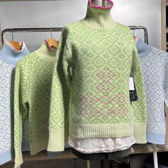 Neckworks  pullover 50 wool 40angora spring colors geometric design NWT. - Picture 3 of 17